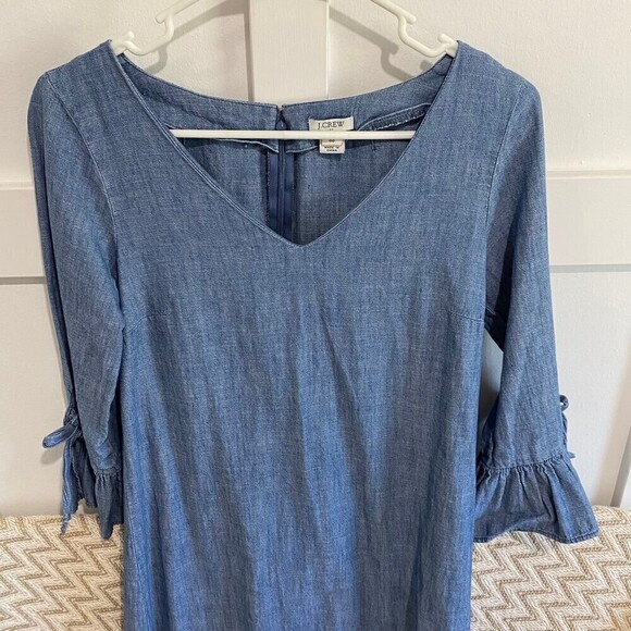 J.Crew Chambray Ruffle Tie Sleeve Dress - Picture 3 of 9